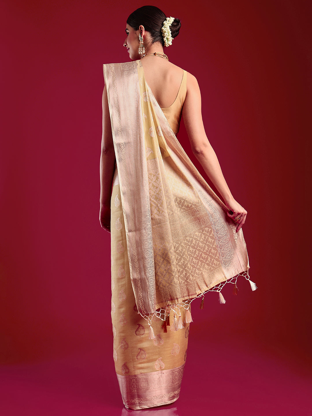 Mimosa Women's Woven Design Kanjivaram Art Silk Saree With Blouse Piece : SA00001207CRFREE