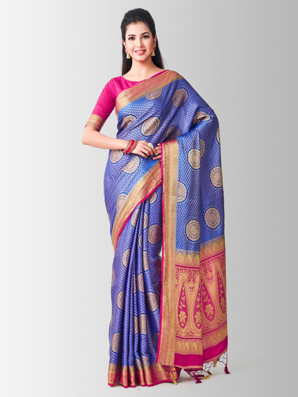 Mimosa Womens Art Silk Saree Kanjivaram Royal Blue Color