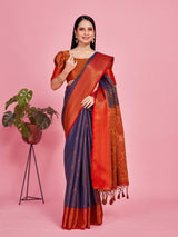 Mimosa Women's Woven Design Kanjivaram Style Art Silk Saree With Blouse Piece : SA00001290NVFREE