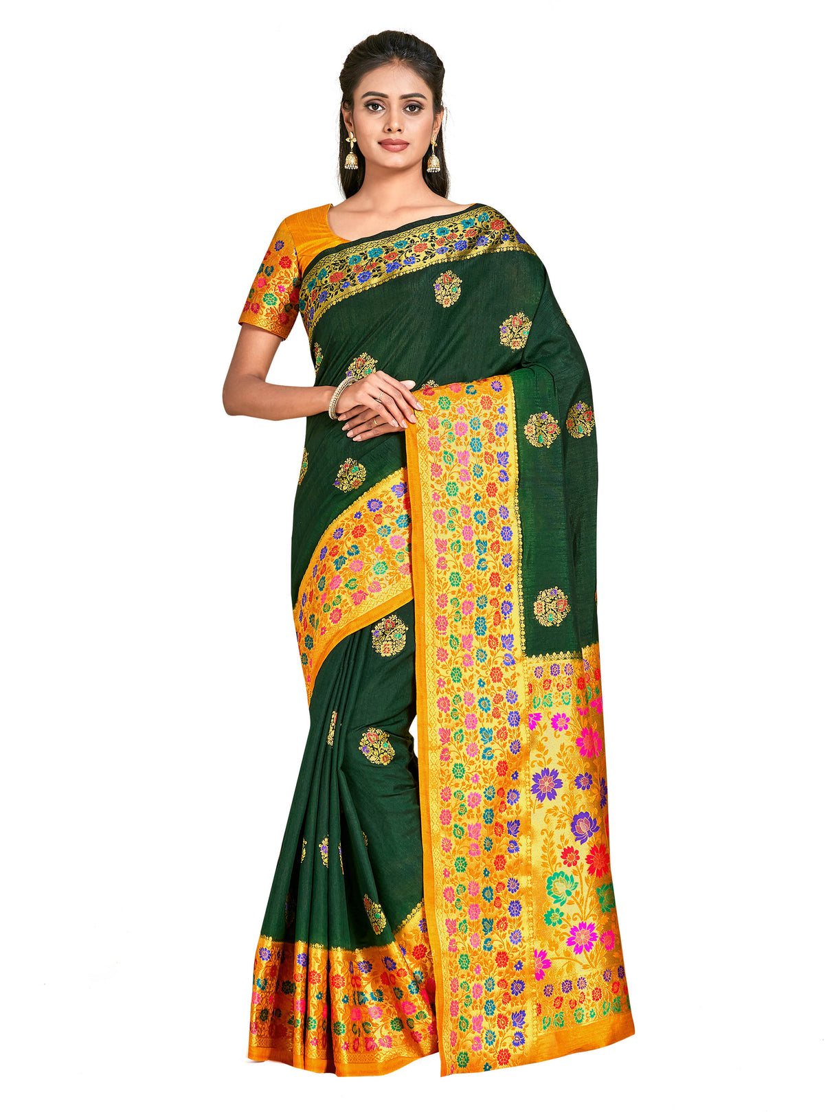 Mimosa Womens Art Silk Saree Dharmavaram BGreen Color