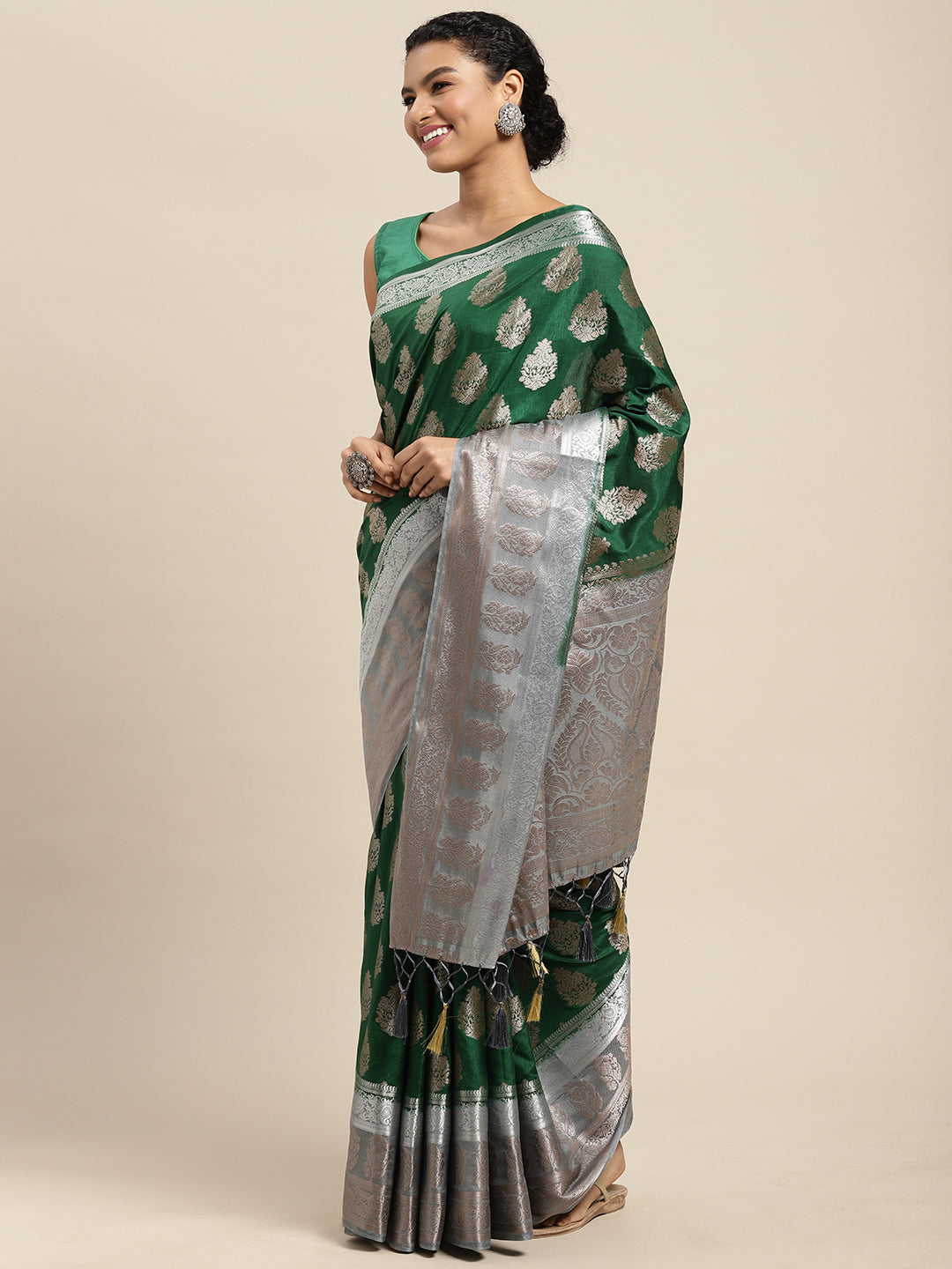 Mimosa Womens Art Silk Saree Kanjivaram Green Color