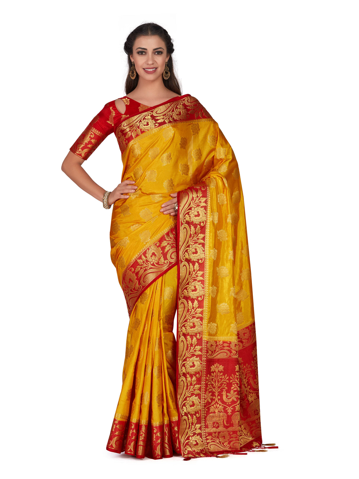 Mimosa Womens Art Silk Saree Kanjivaram Mustard Color