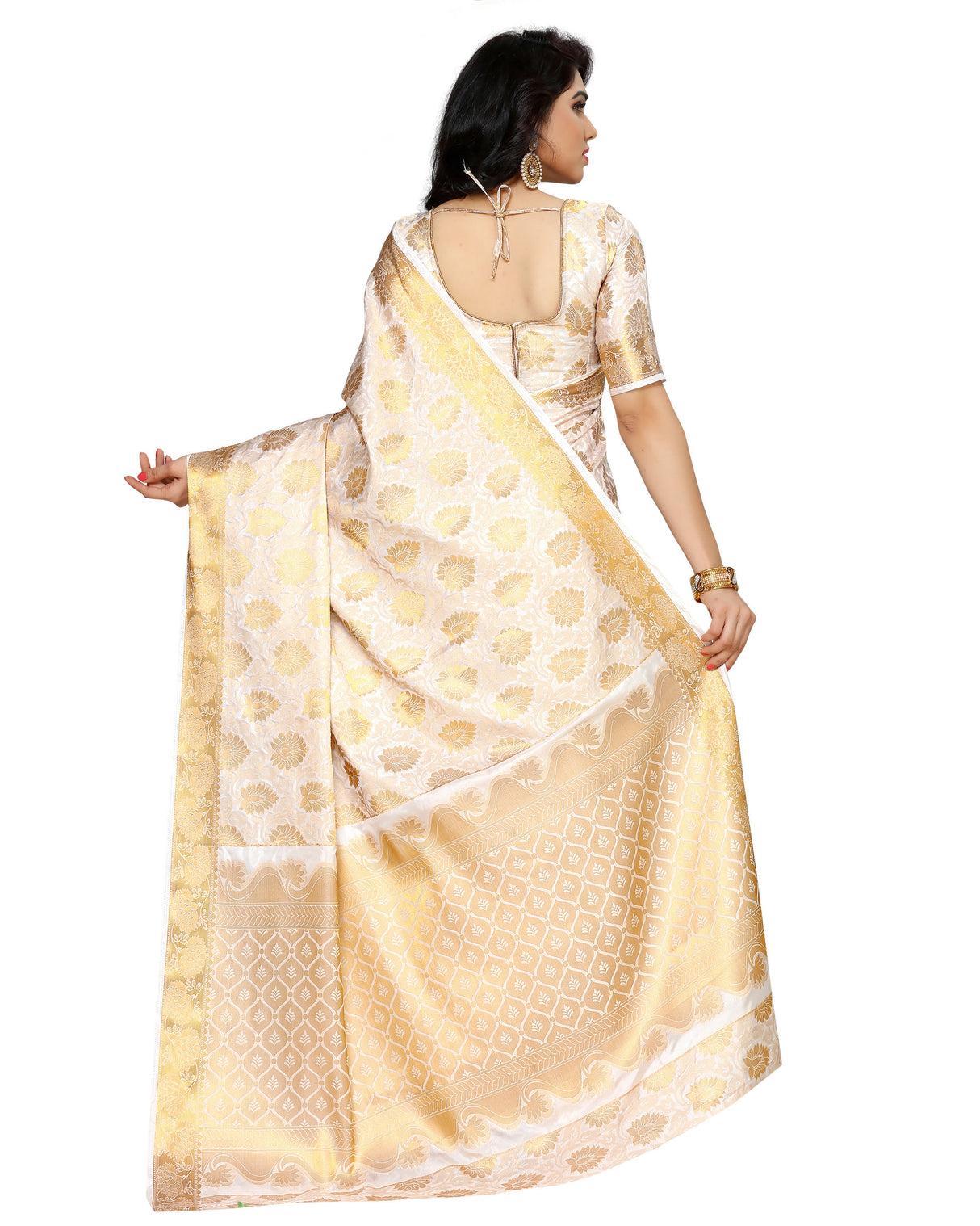 Mimosa Womens Art Silk Saree Kanjivaram Halfwhite Color