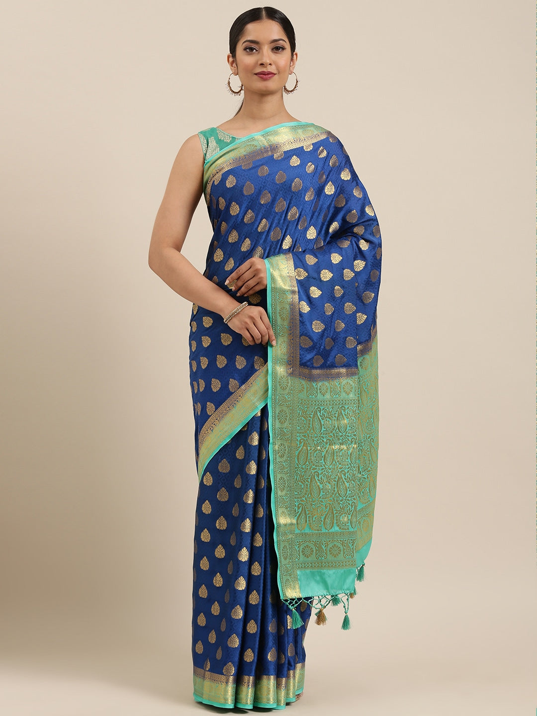 Mimosa Womens Crepe Saree Mysore Silk Royal Blue Color