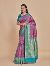 Mimosa Women's Woven Design Patola Style Art Silk Saree With Blouse Piece : SA00001346PNKFREE