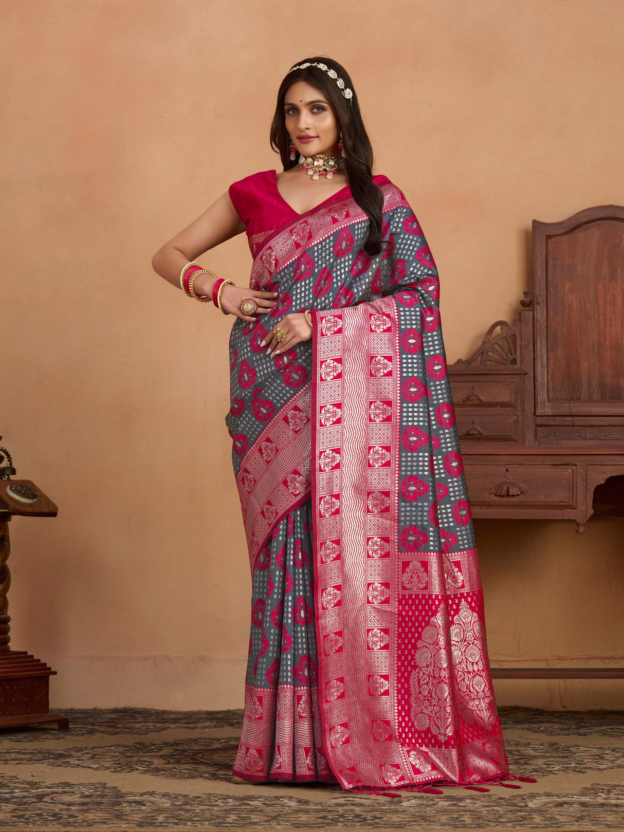 Mimosa Women's Woven Design Kanjivaram Art Silk Saree With Blouse Piece : SA0000902GY