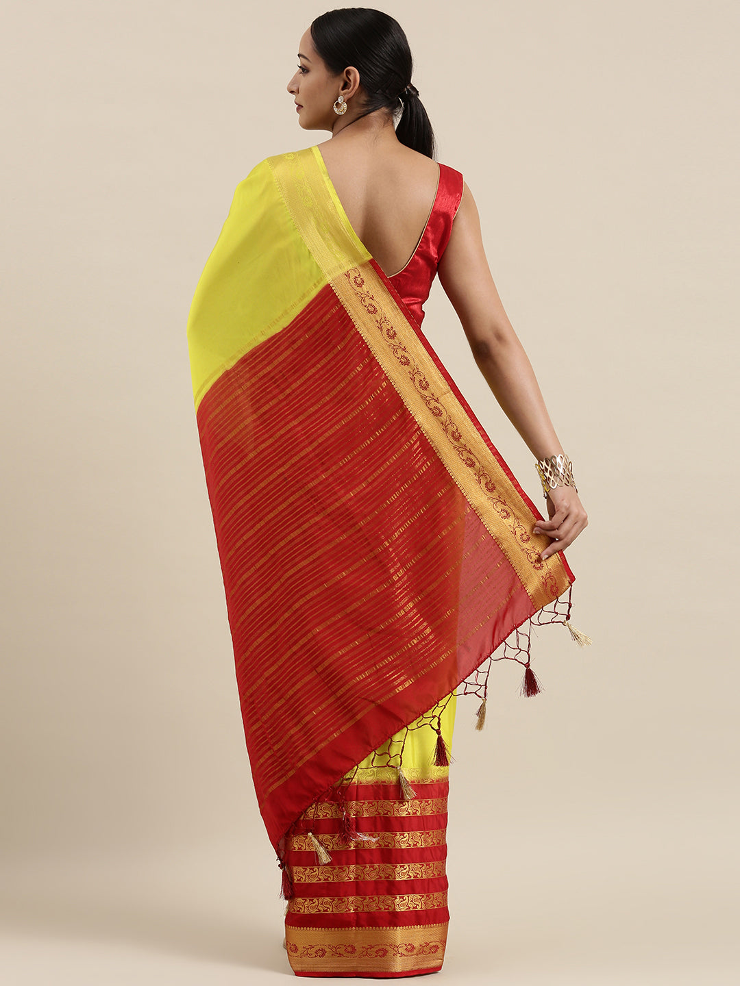 Mimosa Womens Crepe Saree Mysore Silk style Pista Color