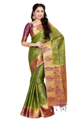 Mimosa Womens Art Silk Saree Kanjivaram Olive Color