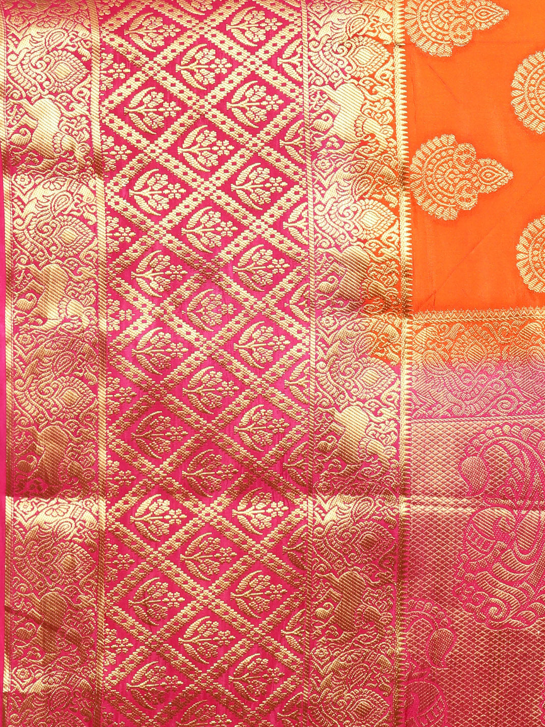 Mimosa Womens Art Silk Saree Kanjivaram Orange Color