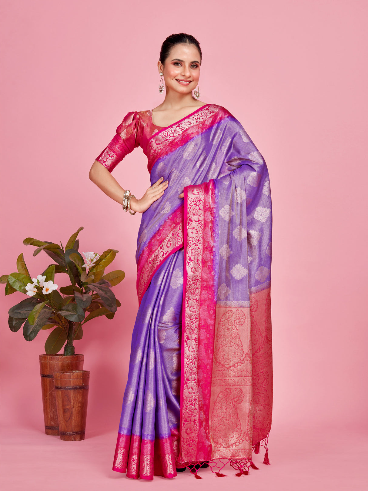 Mimosa Women's Woven Design Kanjivaram Style Art Silk Saree With Blouse Piece : SA0000393RBFREE