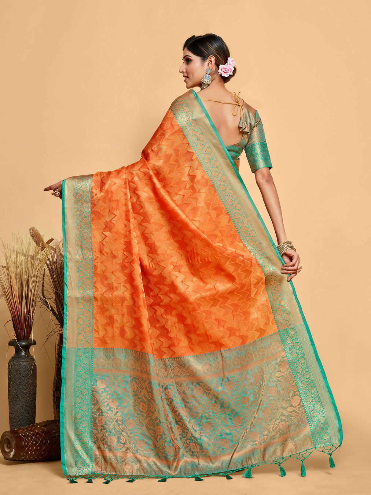 Mimosa Women's Woven Design Kanjivaram Art Silk Saree With Blouse Piece : SA00001227PCFREE