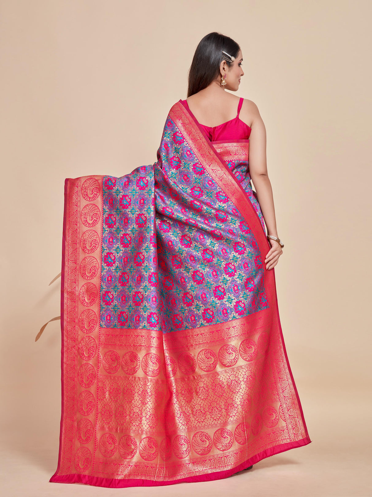 Mimosa Women's Woven Design Patola Style Art Silk Saree With Blouse Piece : SA00001346RMFREE