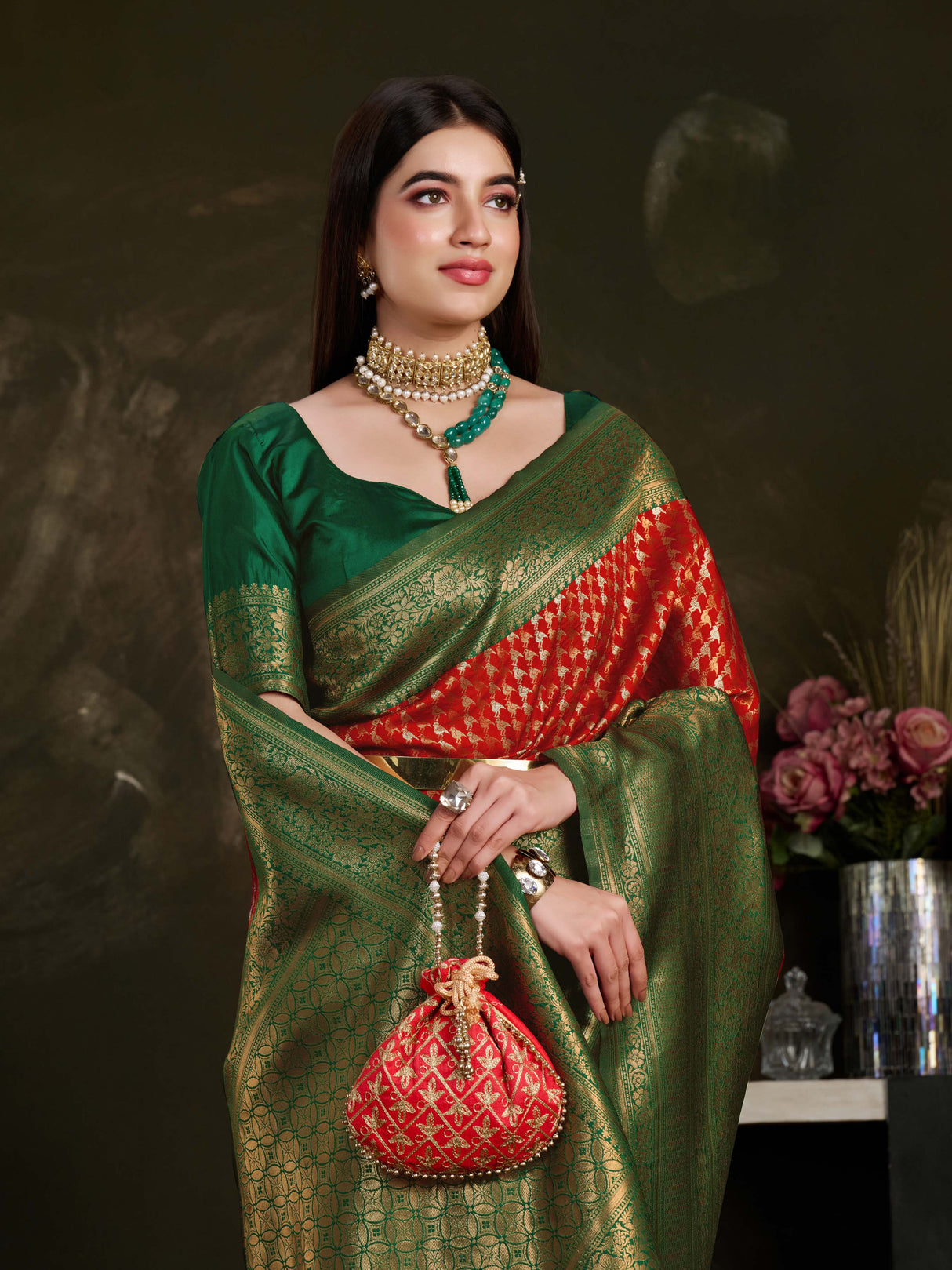 Mimosa Women's Woven Design Kanjivaram Art Silk Saree With Blouse Piece : SA0000907MR