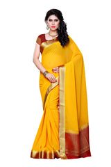 Mimosa Womens Chiffon Saree Kanjivaram style Gold Color