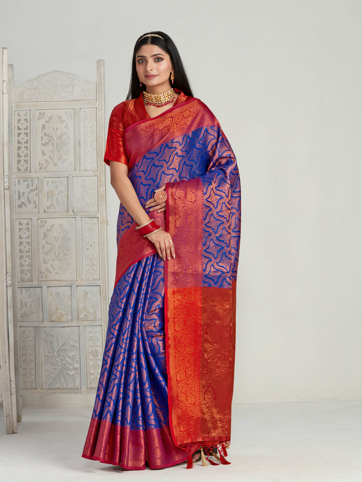 Mimosa Women's Woven Design Kanjivaram Art Silk Saree With Blouse Piece : SA00001132RB