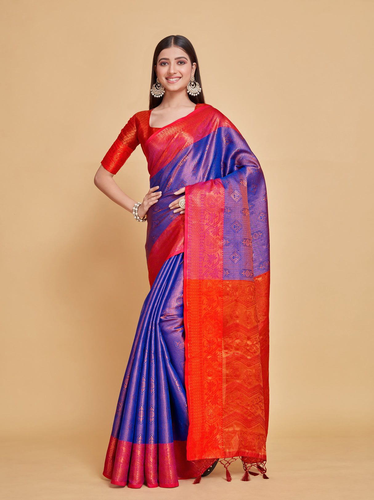 Mimosa Women's Woven Design Kanjivaram Style Art Silk Saree With Blouse Piece : SA00001287RBFREE