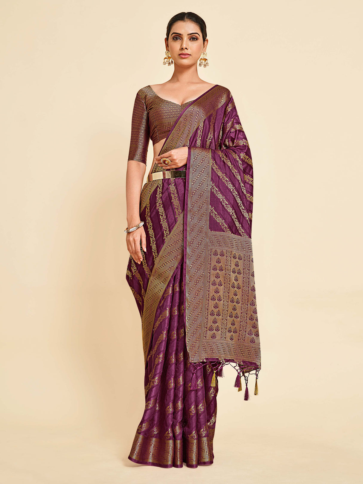 Mimosa Womens Art Silk Saree Kanjivaram Purple Color