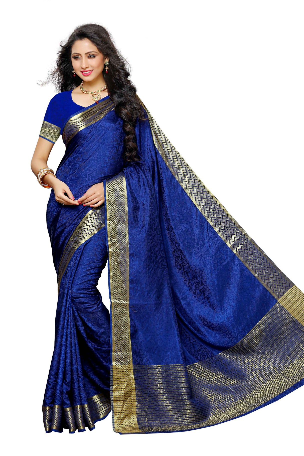 Mimosa Womens Tussar Silk Saree Kanjivaram style Navy Blue Color