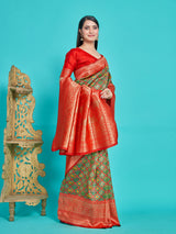 Mimosa Women's Woven Design Patola Style Art Silk Saree With Blouse Piece : SA00001345GRNFREE