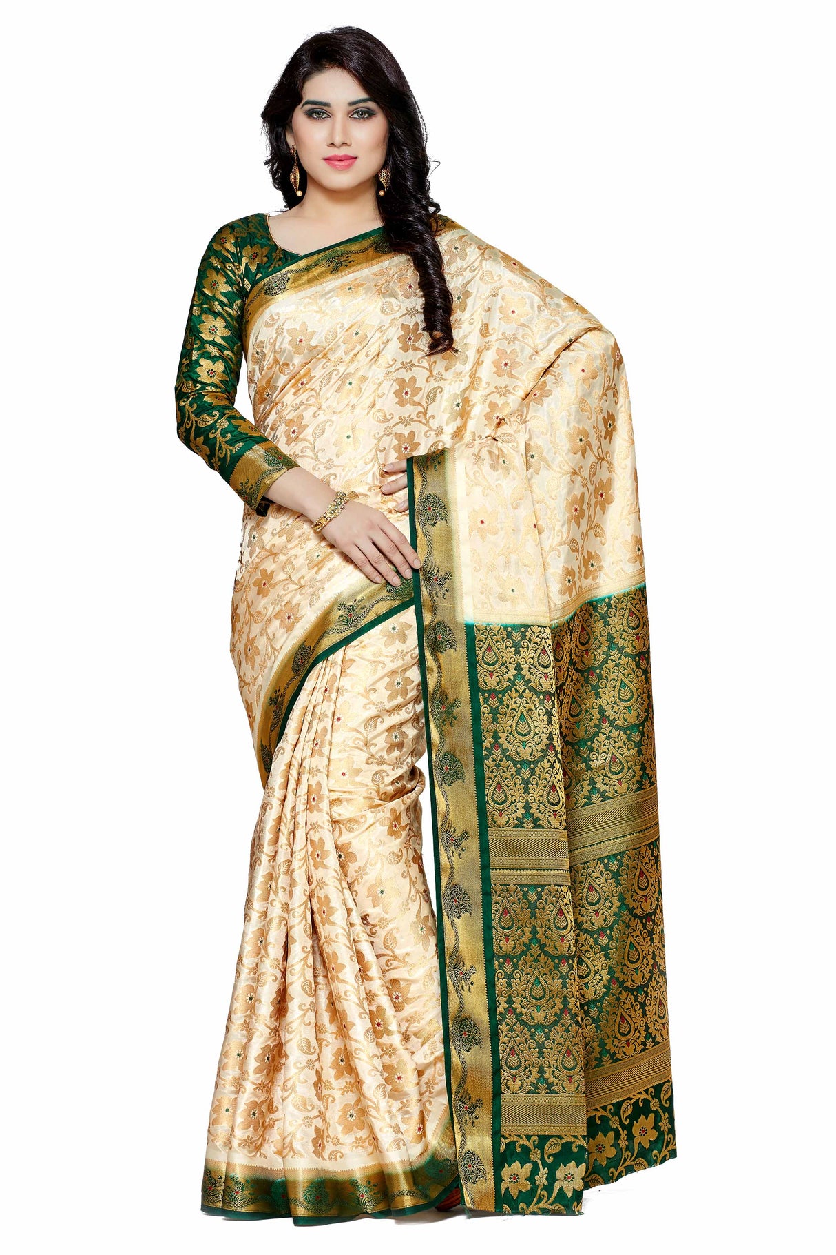 Mimosa Womens Art Silk Saree Kanjivaram Halfwhite Color