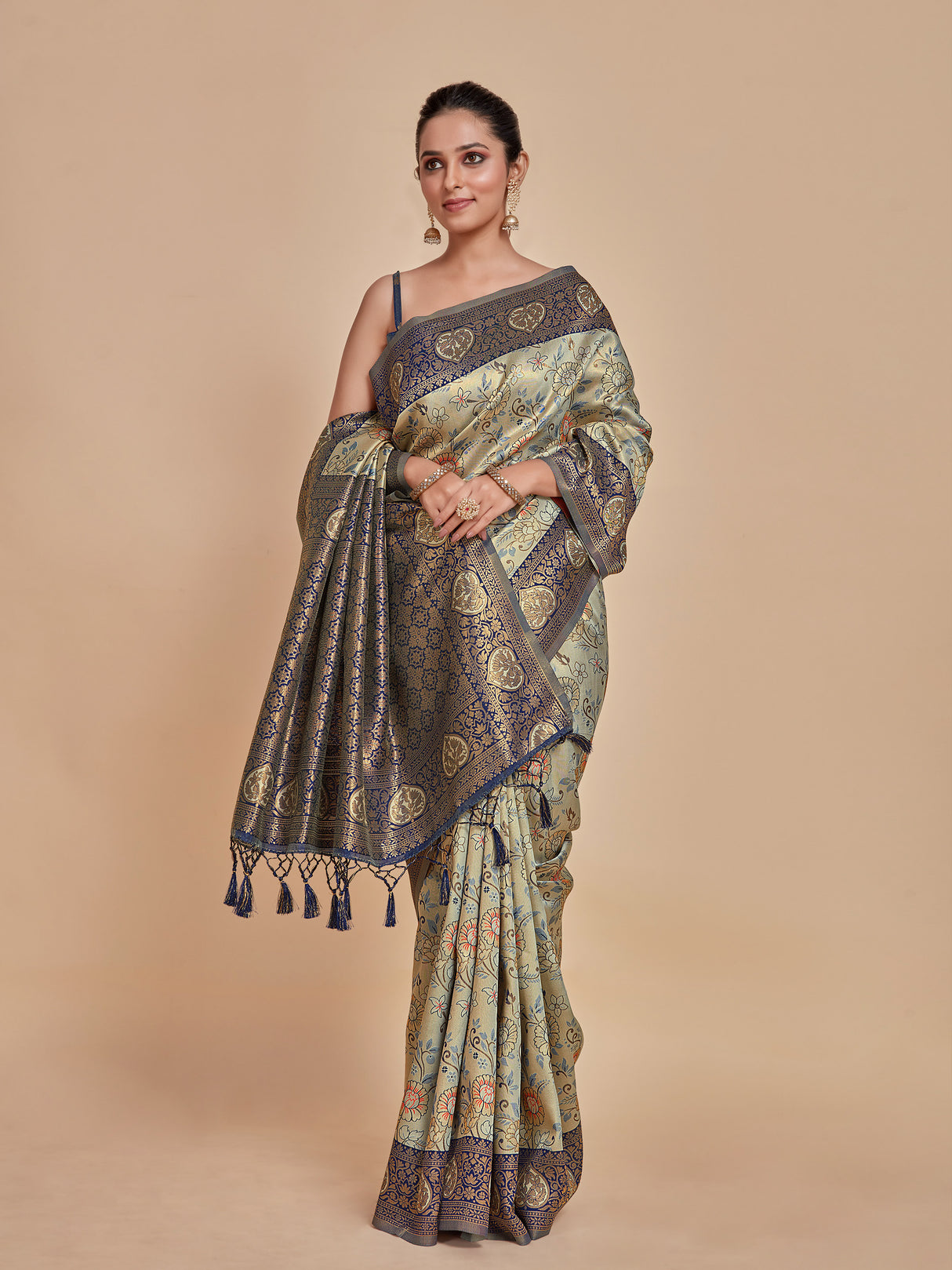 Mimosa Women's Woven Design Kanjivaram Style Art Silk Saree With Blouse Piece : SA00001251GYFREE