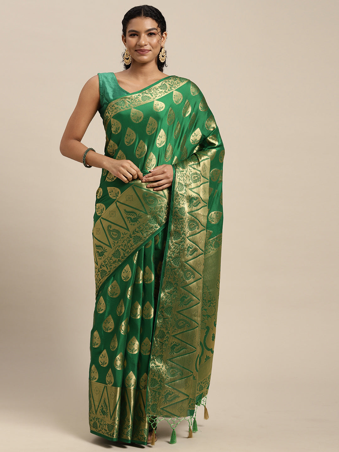 Mimosa Womens Crepe Saree Mysore Silk Green Color