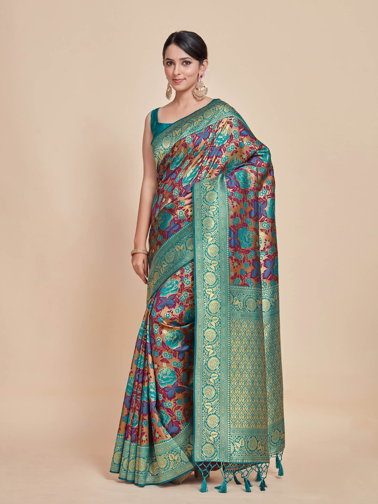 Mimosa Women's Woven Design Kanjivaram Style Art Silk Saree With Blouse Piece : SA00001335VLFREE