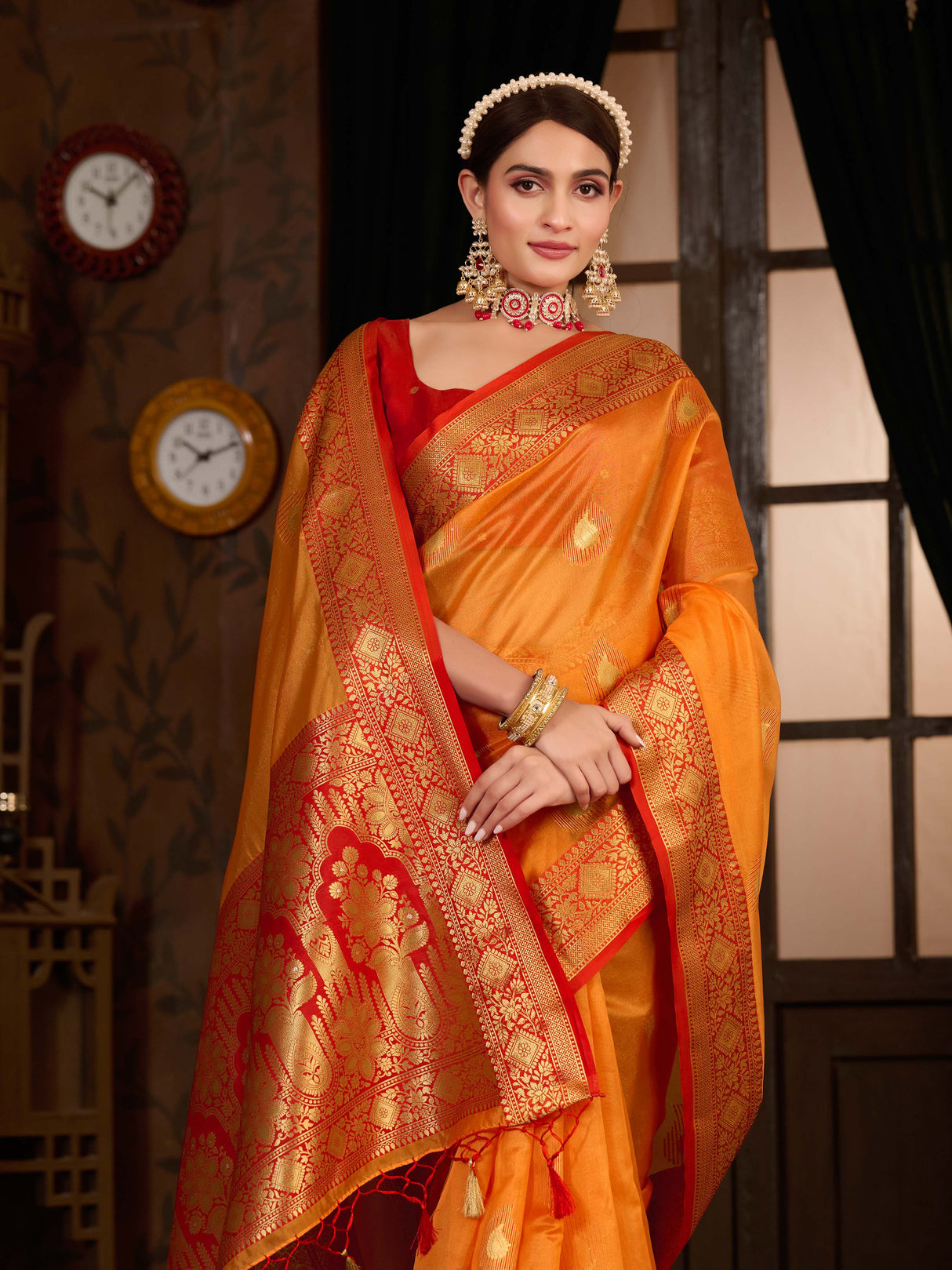 Mimosa Women's Woven Design Kanjivaram Art Silk Saree With Blouse Piece : SA0000944PC