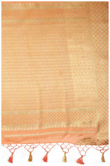 Mimosa Womens Crepe Saree Mysore Silk style Peach Color