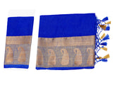 Mimosa Womens Linen Saree Kanjivaram style Royal Blue Color