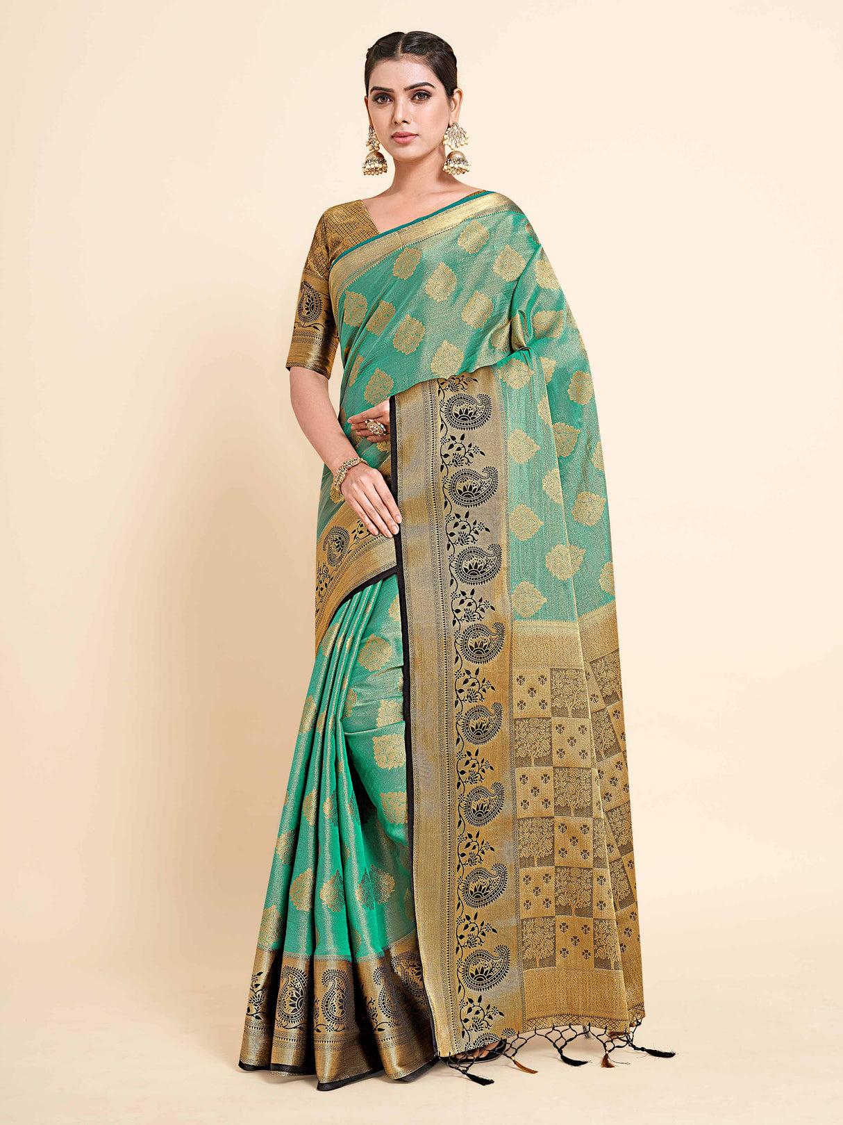 Mimosa Womens Art Silk Saree Kanjivaram Saffire Color