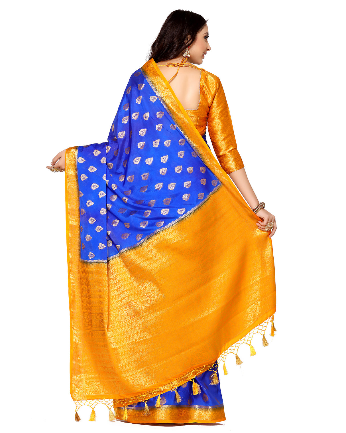 Mimosa Womens Crepe Saree Mysore Silk Royal Blue Color