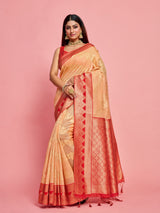 Mimosa Women's Woven Design Kanjivaram Linen Saree With Blouse Piece : SA00001233PCFREE