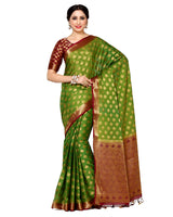 Mimosa Womens Crepe Saree Mysore Silk Olive Color