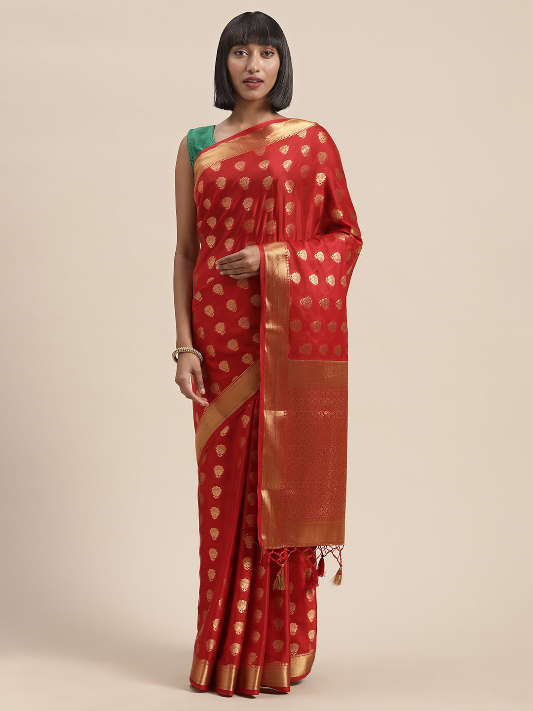 Mimosa Womens Crepe Saree Mysore Silk Red Color