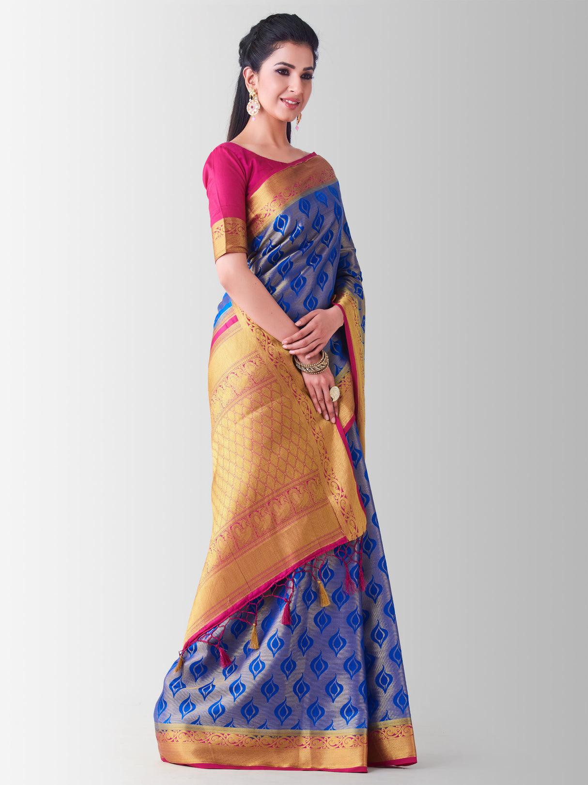 Mimosa Womens Art Silk Saree Kanjivaram Royal Blue Color