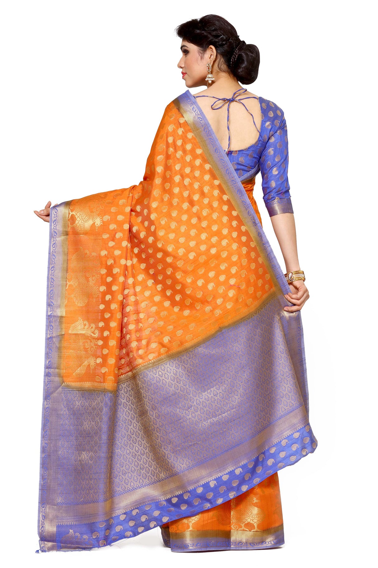 Mimosa Womens Art Silk Saree Kanjivaram Orange Color