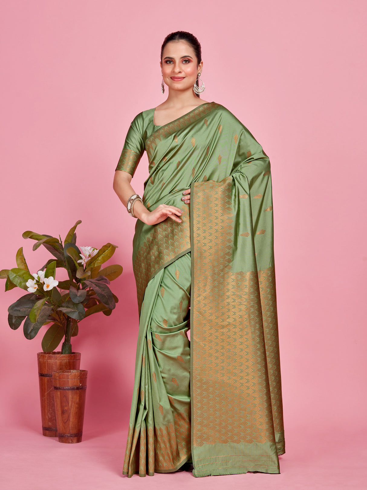 Mimosa Women's Woven Design Kanjivaram Style Art Silk Saree With Blouse Piece : SA00001328PSFREE