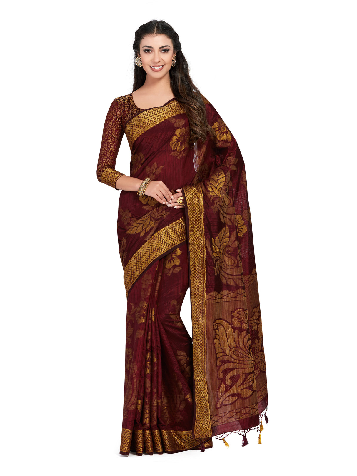 Mimosa Womens Art Silk Saree Kanjivaram Chocolate Color