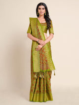 Mimosa Womens Art Silk Saree Kanjivaram Olive Color