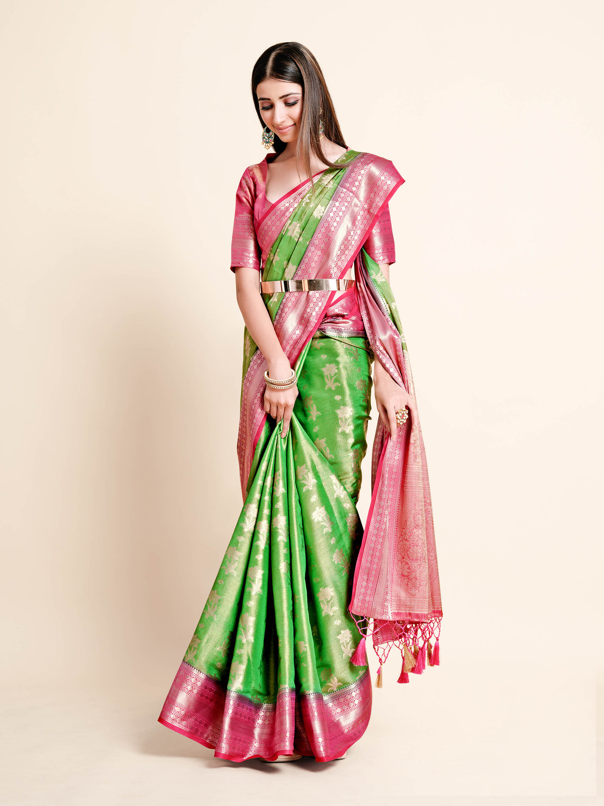 Mimosa Womens Art Silk Saree Kanjivaram Green Color