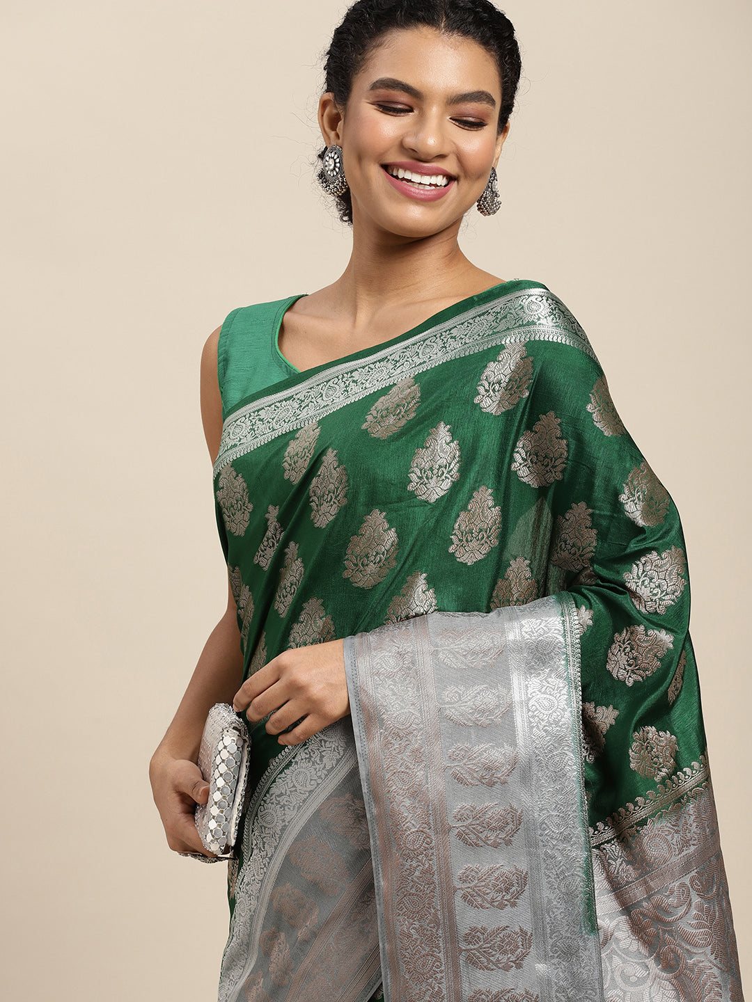 Mimosa Womens Art Silk Saree Kanjivaram Green Color