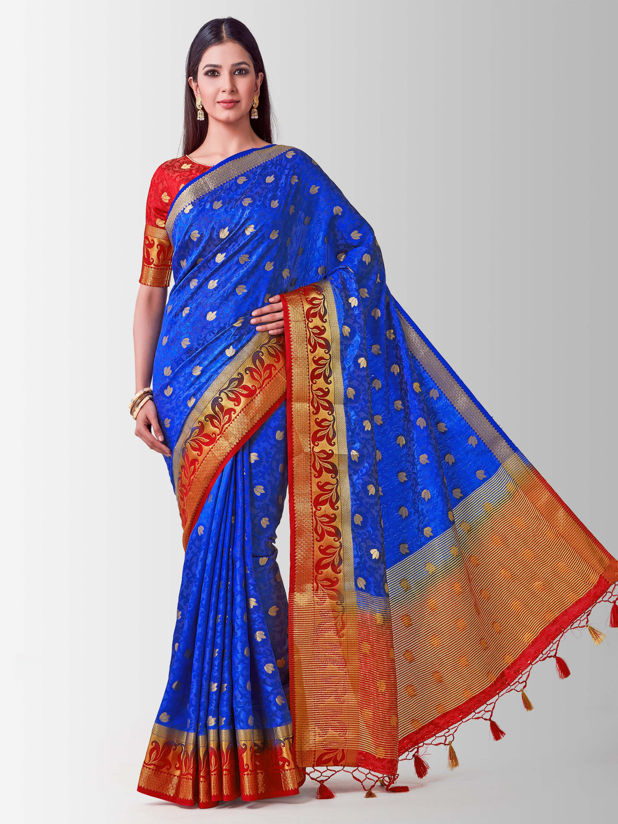 Mimosa Womens Art Silk Saree Kanjivaram Royal Blue Color