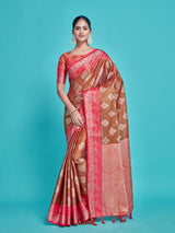 Mimosa Women's Woven Design Kanjivaram Style Art Silk Saree With Blouse Piece : SA0000393MRFREE