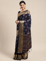 Mimosa Womens Art Silk Saree Banarasi Navy Blue Color