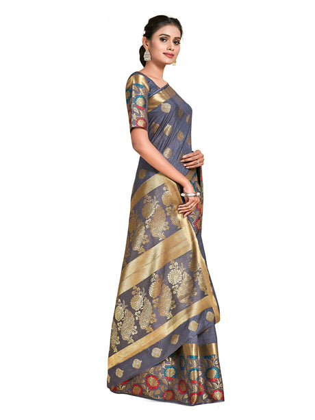 Mimosa Womens Art Silk Saree Kanjivaram Grey Color