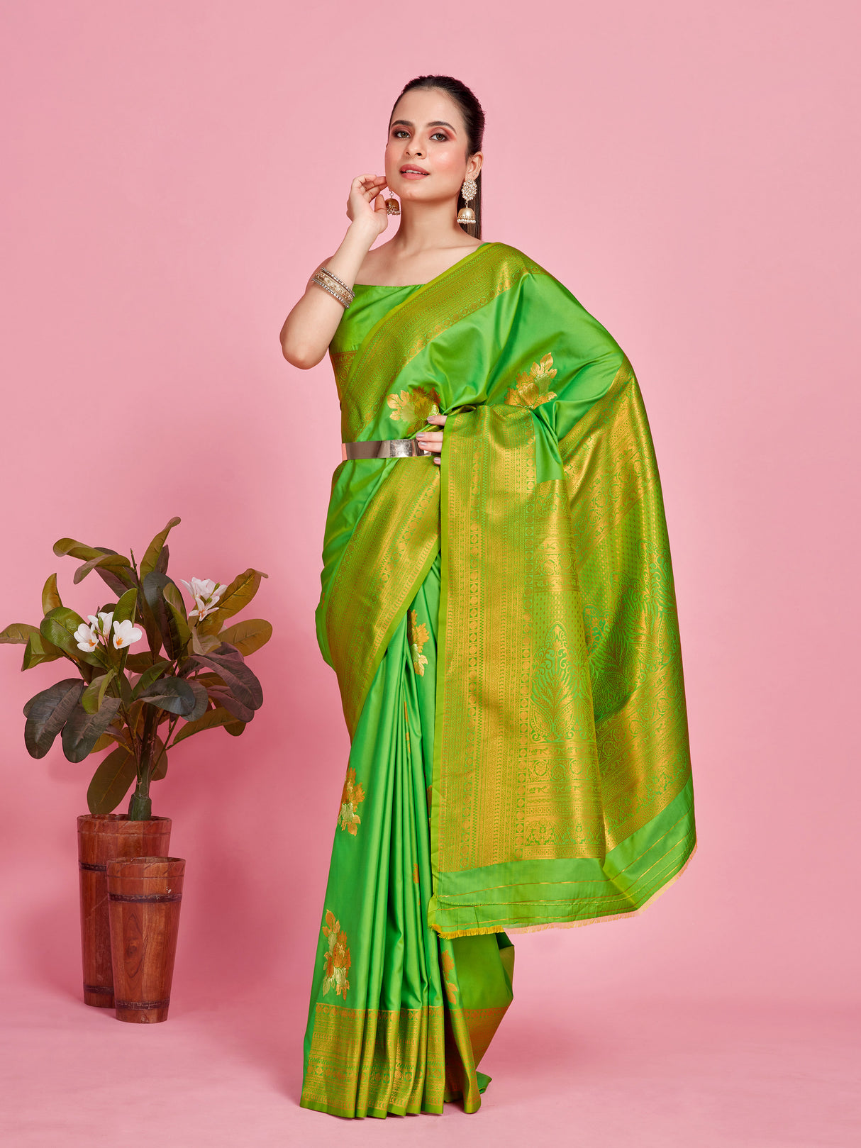 Mimosa Women's Woven Design Kanjivaram Style Art Silk Saree With Blouse Piece : SA00001384PGFREE