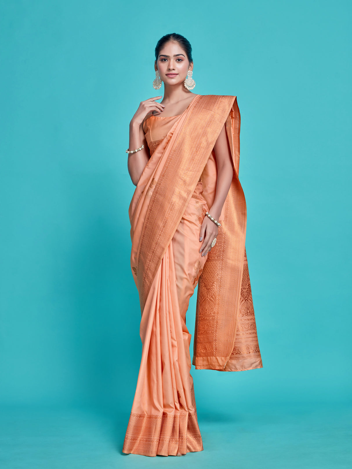 Mimosa Women's Woven Design Kanjivaram Style Art Silk Saree With Blouse Piece : SA00001384PCFREE