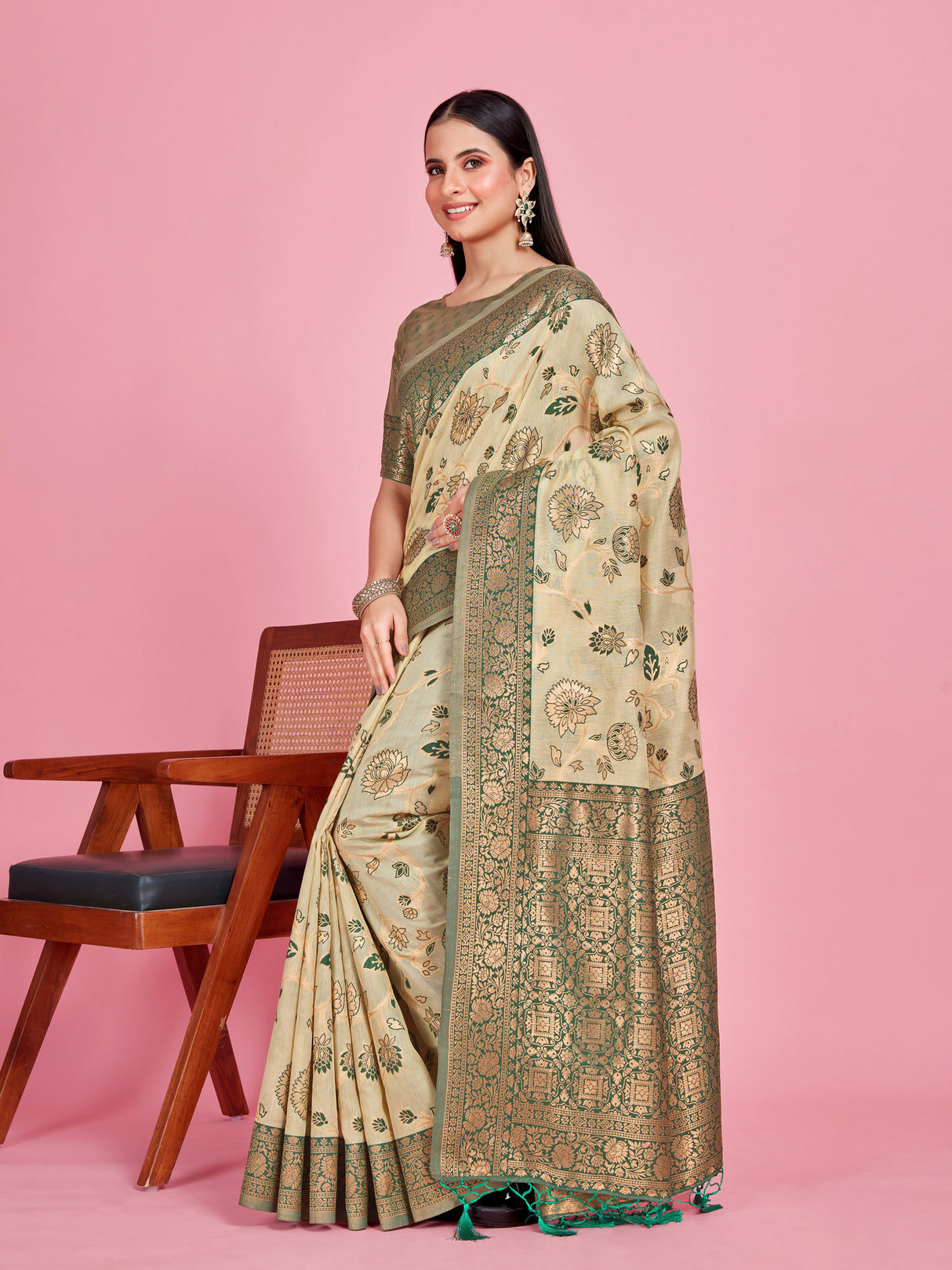 Mimosa Women's Woven Design Banarasi Style Art Silk Saree With Blouse Piece : SA00001334CRFREE