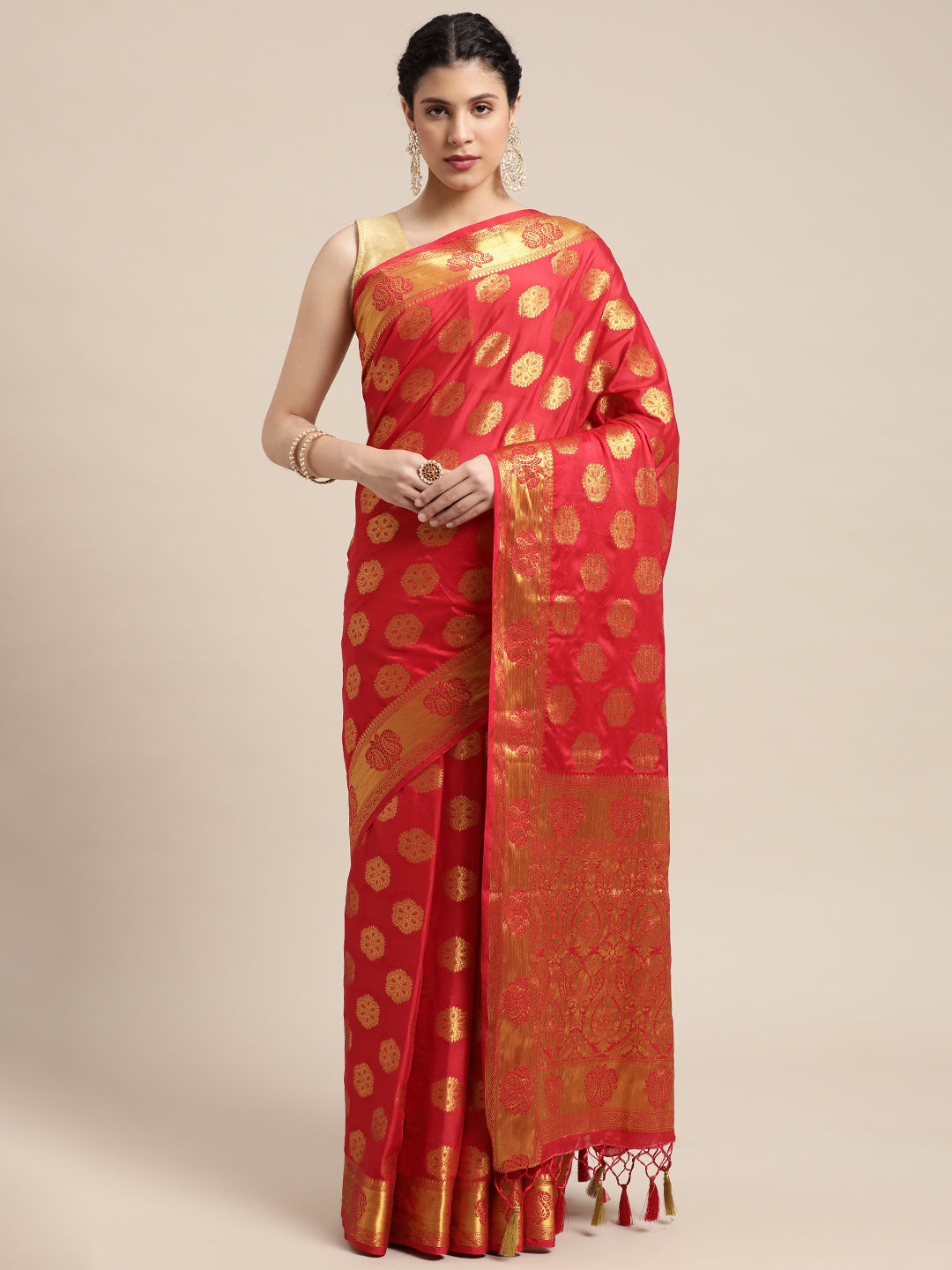 Mimosa Womens Crepe Saree Mysore Silk Red Color